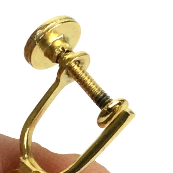 Vintage Gold Dangle Earrings With Red Faceted Stones & Screw Back Closure - Picture 4 of 6